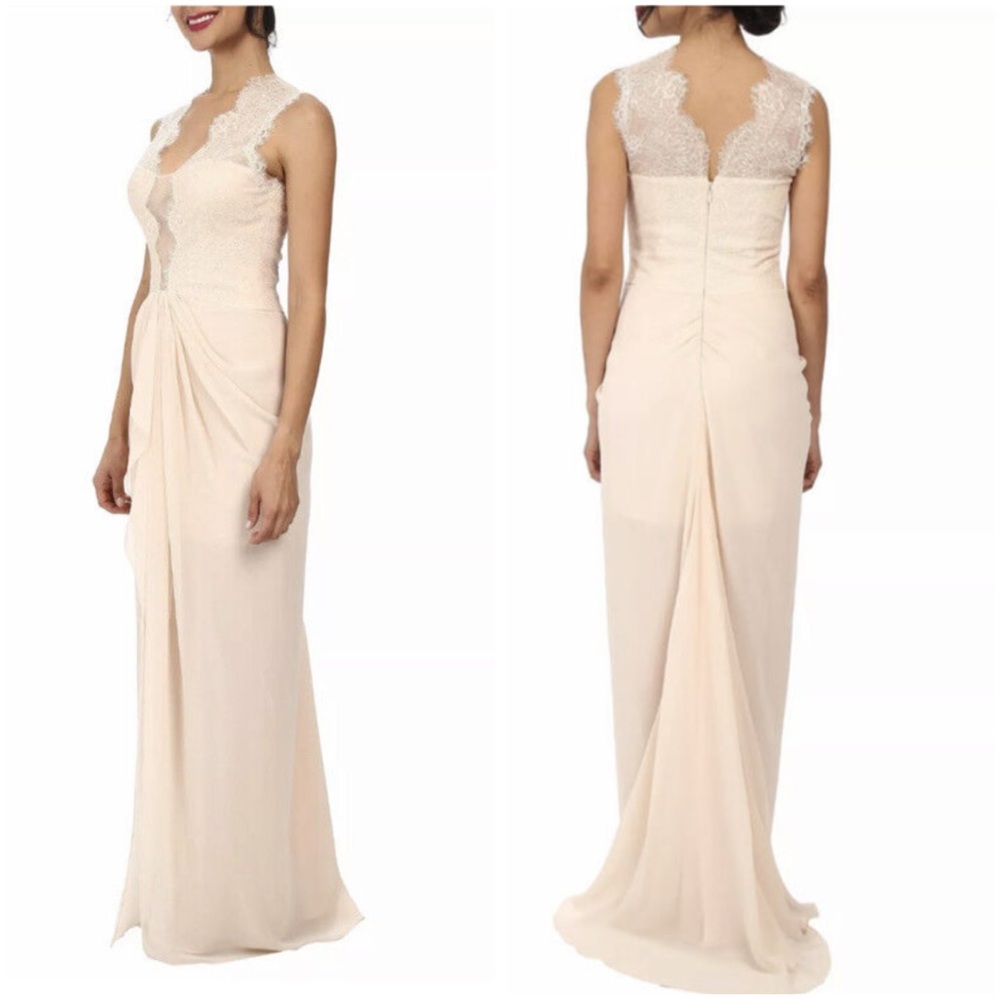 BCBGMAXAZRIA Brandy Lace Bodice Draped Chiffon Gown – Size 8